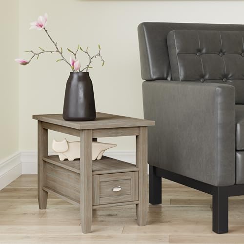 SIMPLIHOME Warm Shaker SOLID WOOD 14 Inch Wide Rectangle Rustic Narrow Side Table in Distressed Grey with Storage, 1 Drawer, 1 Shelf, For the Living Room and Bedroom SIMPLIHOME