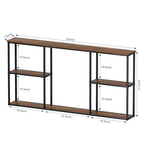WOHOMO Console Table,3-Tier Small Entryway Tables,Narrow Sofa Table for Hallway,Rustic Brown(63 inch) WOHOMO