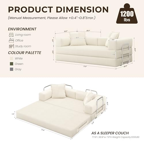 GRUSIGN 78 Inch Convertible Sofa Bed, 5-in-1 Futon Sofa Bed Pull Out Couch, Boneless Couch Bed for Living Room, Corduroy Boneless Couches for Bedroom, Apartment, No Assembly Sleeper Sofa Bed, Beige GRUSIGN