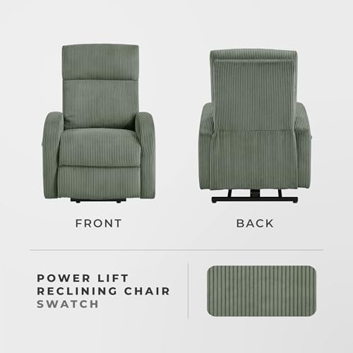 Lexicon Power Lift Recliner Chair for Elderly with Remote Control, Gentle Lift Motion, Side Pocket Armrest, Corduroy Upholstered Electric Recliner for Living Room/Bedroom, Easy Assembly, Green