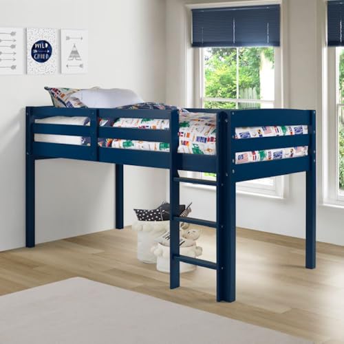 Camaflexi Tribeca Solid Wood Low Loft Bed Frame / 14 Wood Slats Support and 1 Center Support/No Box Spring Necessary/Easy Assembly/Twin - Blue Camaflexi