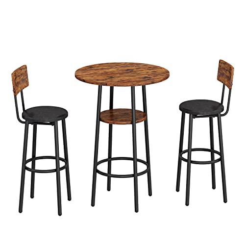 KIVENJAJA Rustic Brown 3-Piece Bistro Bar Table Set for 2 with PU Upholstered Stools KIVENJAJA