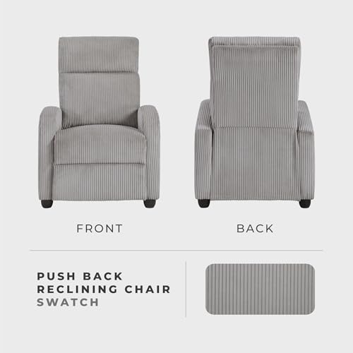 Lexicon Corduroy Pushback Recliner Chair Armchair Push Back Recliner, Solid Wood Frame and Metal Base, Easy Assembly Small Soft Single Sofa Accent Chair for Living Room/Office/Apartment, Light Grey