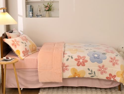 Meeting Story Flower Bedding 3 Piece Full Comforter Set for Girls, Lightweight Soft Breathable Washable Yellow Bed Set Meeting Story