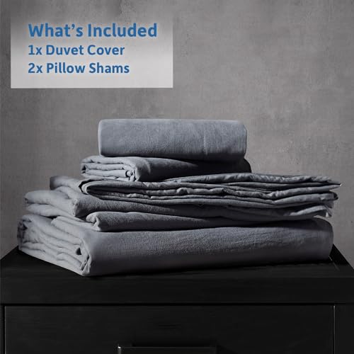 Hearth & Harbor Full Duvet Cover Set - Full Soft Prewashed Dark Grey Duvet Cover, 3 Piece Set with Zipper Closure, 1 Duvet Cover 80x90 inches and 2 Pillow Shams Hearth & Harbor