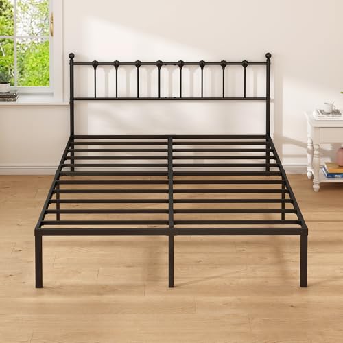 Kujielan Queen Size Bed Frame with Modern Headboard, Metal Platform Bed Base with Strong Support, No Box Spring Needed, Easy Assembly, Noise Free,Black Kujielan