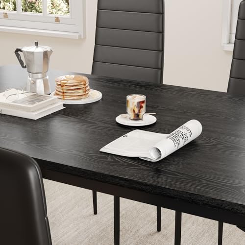 Gizoon Dining Table Set for 4, Kitchen Table Chairs Set of 4, 5 Piece Kitchen Table Set with 4 Upholstered PU Leather Chairs for Dining Room, Living Room, Apartment, Small Space, Black Gizoon