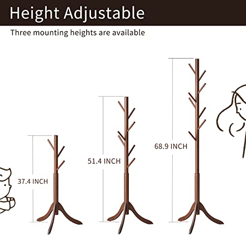 Coatrack 8 Standing Bamboo Coat Rack Hat Hanger 8 Hook for Jacket, Purse, Scarf Rack, Umbrella Tree Stand (Brown) Furshus