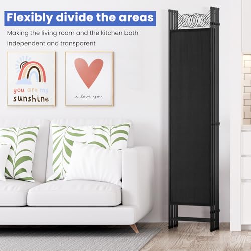 RROCOSIA Room Divider 4 Panel, Portable Folding Privacy Screen 6FT Freestanding Wall Divider with Steel Frame and Fabric Divider Panel 53.54″ x 15.94″ Room Separating for Home Hotel Office,Black RROCOSIA