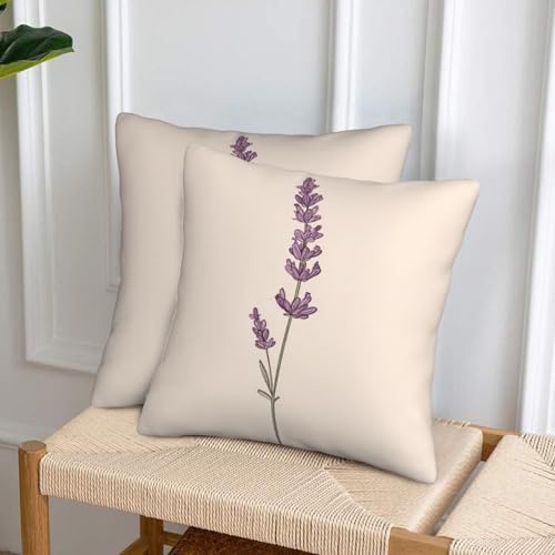 Hayyett Minimalist A Single Lavender Sprig Throw Pillows Covers, Couch Sofa Pillow Cases,Zipper Bedding Cushion Cases for Living Room,18x18 Inch Hayyett