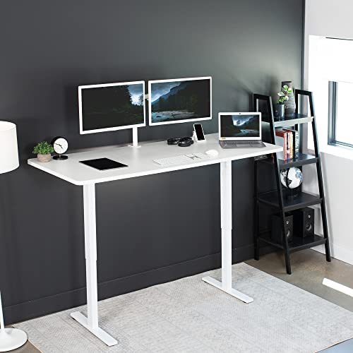 VIVO Electric Height Adjustable 71 x 30 inch Memory Stand Up Desk, White Table Top, White Frame, Standing Workstation with Preset Controller, 1B Series, DESK-KIT-1W7W VIVO