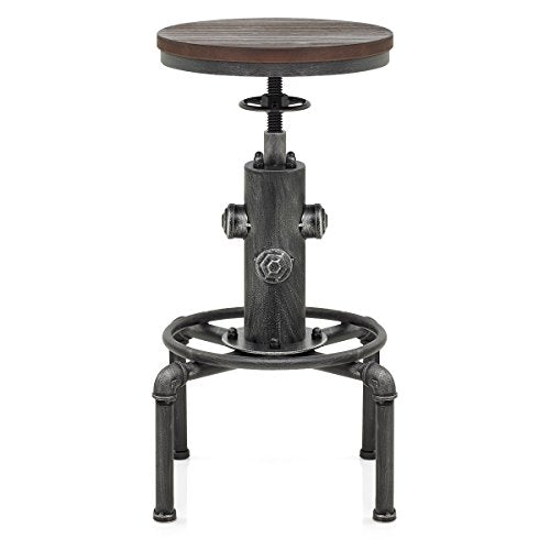 Topower Industrial Barstool,13" Solid Wood, Adjustable Height 23.6"-29.5", Counter Stool, Kitchen Cafe Pub Bar Stool, Set of 2, Silver Topower