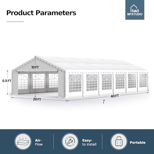 MFSTUDIO 20'x40' Party Tent, Outdoor Heavy Duty Party Tents with Removable Sidewalls, Large Canopy Tent Shelter for Outdoor Events Wedding Birthday, White MFSTUDIO