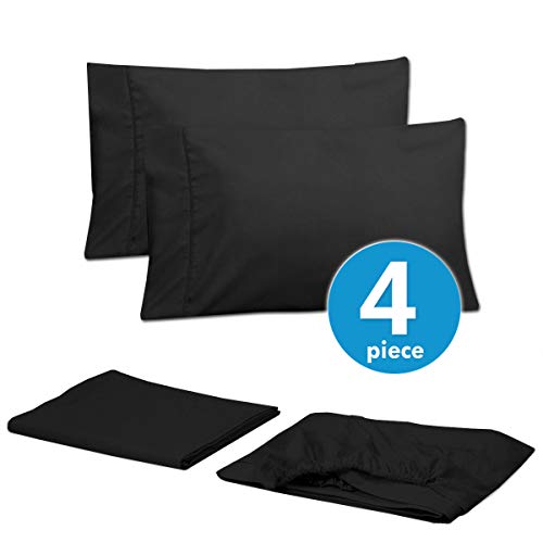 Twin Size Bed Sheets - 4 Piece 1500 Supreme Collection Fine Brushed Microfiber Deep Pocket Twin Sheet Set Bedding - 1 EXTRA PILLOW CASES, GREAT VALUE, Twin, Black Sweet Home Collection