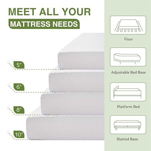 EGOHOME Full Size Memory Foam Mattress, 10 Inch Bed Mattress in a Box with Cooling Green Tea Gel, Relieve Pressure with Medium Support, CertiPUR-US Certified, 75''L x 54''W, White EGOHOME