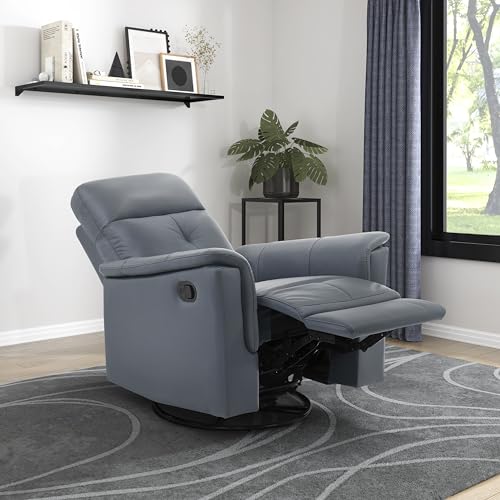 Lexicon Swivel Glider Recliner Chair, Comfy Nursery Glider, Top Grain Leather Match Recliner, Manual Reclining Chair for Living Room/Office/Apartment, Blue Gray Lexicon