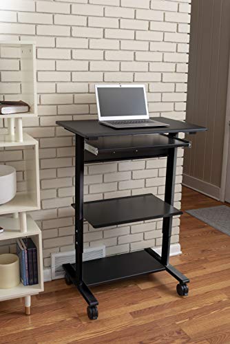 Stand Up Desk Store Mobile Rolling Adjustable Height Standing Workstation with Printer Shelf and Slideout Keyboard Tray (Black Frame/Black Top, 30" Wide) S Stand Up Desk Store