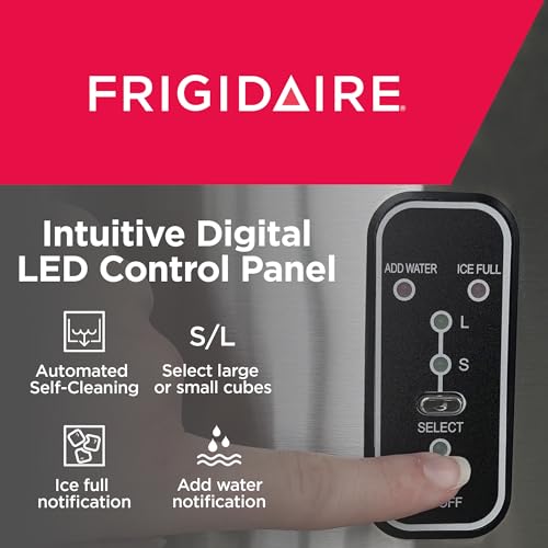 Frigidaire EFIC103-AMZ-SC Counter Top Maker with Over-Sized Ice Bucket, Stainless Steel, Self Cleaning Function, Heavy Duty, Stainless Frigidaire