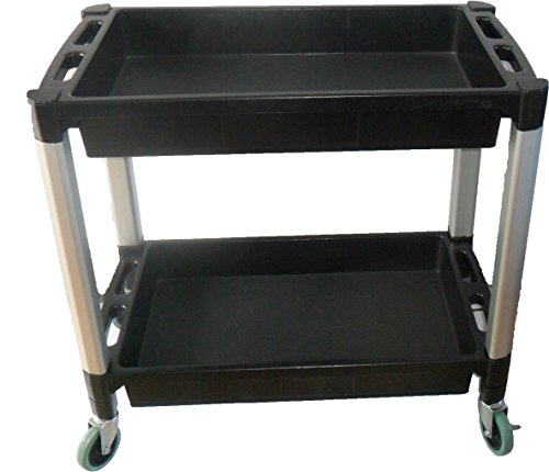 MaxWorks 80384 Black and Gray Two-Tray Service/Utility Cart With Aluminum Legs And 4" Diameter Swivel Castors MaxWorks