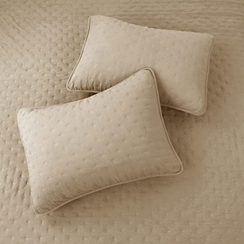 ROARINGWILD Beige Cloud Twin Size Quilt Bedding Sets with Pillow Sham, Farmhouse Lightweight Soft Bedspread Coverlet, All Season Rustic Country Thin Comforter, 2 Pieces, 68x90 inches, Tan Cream ROARINGWILD