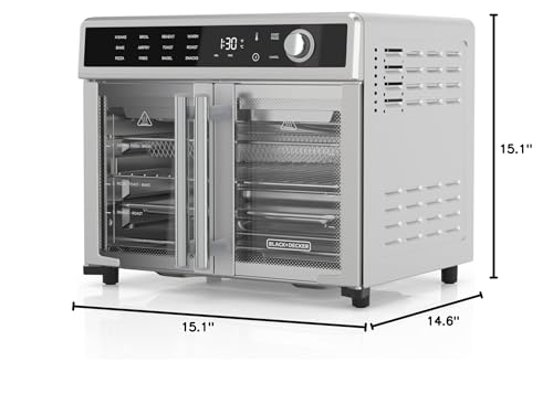 BLACK+DECKER Crisp 'N Bake Air Fryer Toaster Oven Combo, 12 in 1 Countertop Convection Oven Cooks Food Fast, Fits a Whole Pizza or 6 Toast Slices, French Doors with Stainless Steel Finish BLACK+DECKER