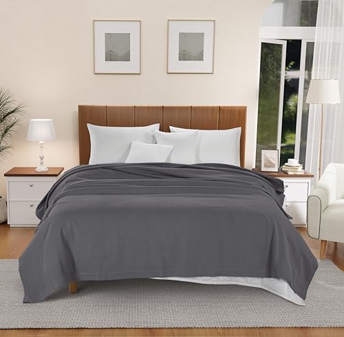 LANE LINEN Twin Blanket 100% Cotton Blankets Twin Size for Bed - Herringbone Weave (68"x90") Soft & Cozy Bed Blankets - Great Gifting in Any Season for Everyday Bedding - Oeko-TEX Certified - Grey LANE LINEN