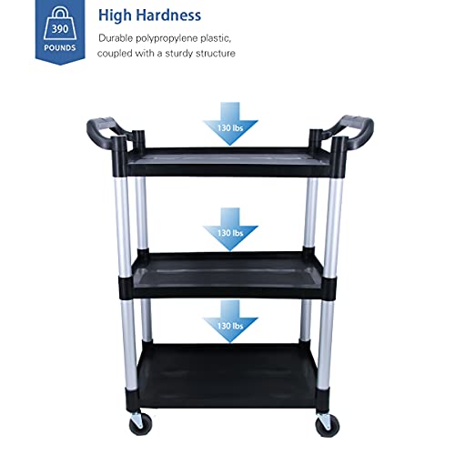 Abacad Plastic Utility Cart with Wheels Lockable, Heavy Duty Restaurant Cart, Service Cart for/Home/Office/Warehouse/Kitchen/Workshop,390 Lbs,2 ABACAD