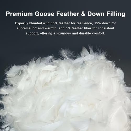 ALPSWAN Goose Feather Down Comforter Twin Size, White 100% Cotton Duvet Insert, All Season Hotel Bedding Fluffy Cotton Comforter with Corner Tabs (White, Twin) ALPSWAN