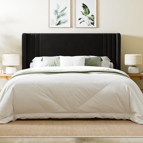 Allewie Full Size Velvet Platform Bed Frame with Vertical Tufted Wingback Headboard, Easy Assembly, Under Bed Storage, No Box Spring Required, Modern Style, Black Allewie