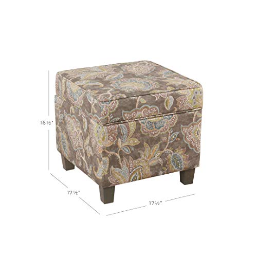 HomePop Classic Square Storage Ottoman with Lift Off Lid | Ottoman with Storage for Living Room & Bedroom, Gray Floral HomePop