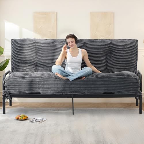 NLDD 10" Futon Mattress Queen Size, Ultra Thick Futons Sofa Couch Bed Sleeper Sofa Bed, Versatile Floor Futons Japanese Floor Mattress for Adults, Grey (Frame Not Included) NLDD