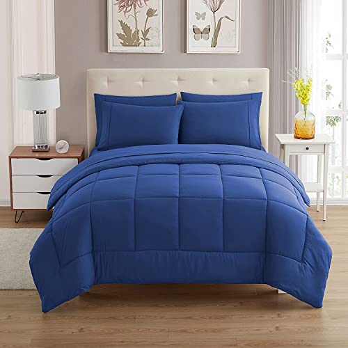 Sweet Home Collection 5 Piece Comforter Set Bag Solid Color All Season Soft Down Alternative Blanket & Luxurious Microfiber Bed Sheets, Royal Blue, Twin Sweet Home Collection
