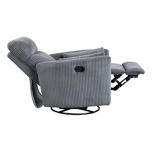 Lexicon Modern Swivel Glider Recliner Chair, Nursery Glider, Corduroy Fabric Upholstery Recliner with 2 Lumbar Pillows, Manual Reclining Sofa Chair for Living Room/Office/Apartment, Grey Lexicon