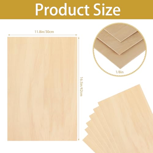 24Pcs 16 x 12 x 1/8 Inch Baltic Birch Plywood Sheets 3mm Unfinished Plywood Sheet for Arts and Crafts, Painting, Pyrography, Wood Engraving, Wood Burning, Laser, Architectural Models ACXFOND