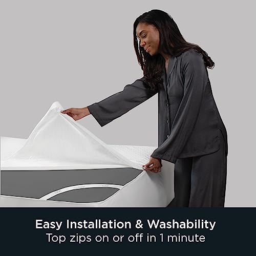 AllerEase Platinum Zip-Off Top Waterproof Mattress Protector Full Size 360 Degree Zipper Allergen Barrier Temperature Balancing Luxurious Plush Top Separately Machine Washable Mattress Cover (White) Aller-Ease