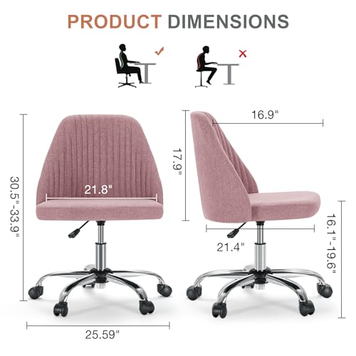 DUMOS Office Chair, Comfy Desk Chair Rolling Vanity Swivel Task Chairs with Wheels, Wide Seating Armless Height Adjustable Computer Chairs for Home,Bedroom,Student,Adults, Blush DUMOS