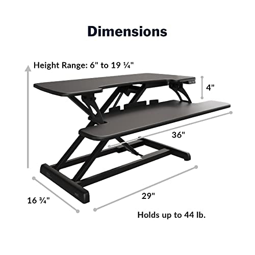 Vari Varidesk Pro Plus 36 Electric Standing Desk Converter – 11 Height Settings + Spring-Loader Lift, 2 Tier Design, Keyboard Tray – Fits Desktops 36” Wide x 26.5" Deep – Fully Assembled (Black) Vari