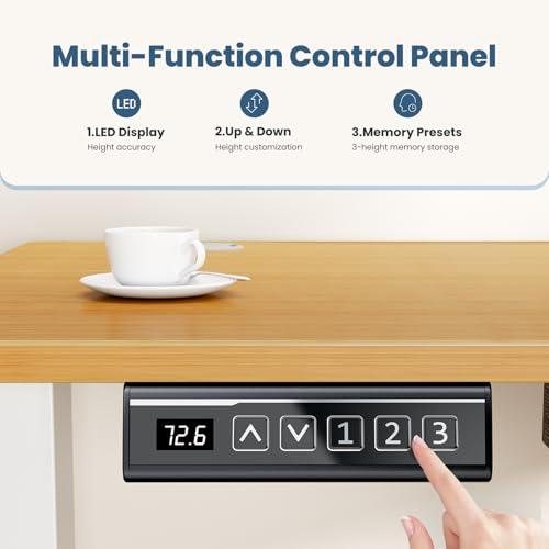 Sweetcrispy Electric Standing Desk Adjustable Height, 48x24 Inch Sit Stand Up Home Office Desks Computer Workstation PC Work Table with 3 Memory Preset Splice Wood Board Metal Frame, Oak Sweetcrispy