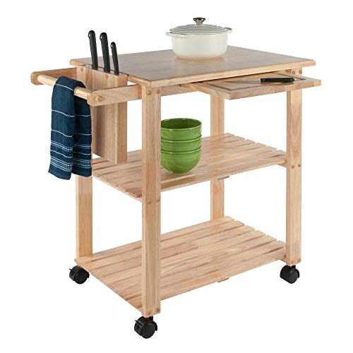 Winsome Wood Kitchen Cart With Cutting Board, Knife Block and Shelves, Beech Winsome
