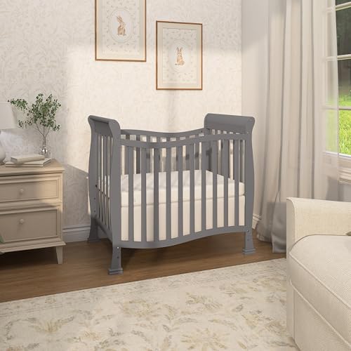 Dream On Me Violet 4-in-1 Convertible Mini Crib in Steel Grey, Greenguard Gold Certified, JPMA Certified, 3 Position Mattress Height Settings, Non-Toxic Finish