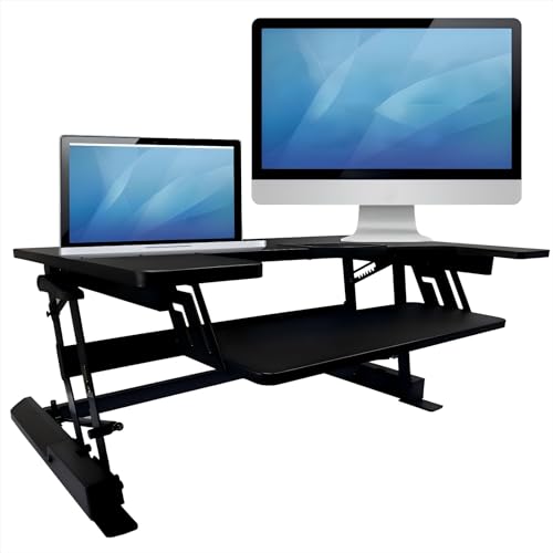 NSY Audio Standing Desk Converter 32 x 24 Inches - Height Adjustable Sit to Stand Riser with Keyboard Tray, Ergonomic Workstation for Home Office, Black NSY Audio