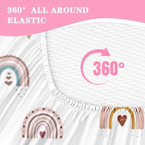 Nesker Zipper Bedding Full Rainbow Heart Zip Up Bedding Set for Girls and Kids, Pink Boho 3 Pcs Comforter Bed in a Bag with Fitted Sheet and 2 Pcs Pillowcases Nesker