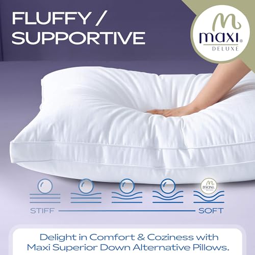 Maxi Deluxe Standard Size Bed Pillow – Ultra Soft & Comfortable – Versatile for Side, Back & Stomach Sleepers – 300TC Cotton Top – Single Pack – (Standard Size Pillow is 20 x 26) Maxi