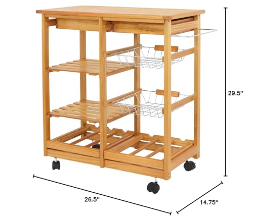 HomGarden Wood Rolling Kitchen Island Storage Cart Dining Trolley Microwave Cart w/Drawer Shelves Basket Stand Counter Top Table HomGarden