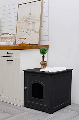 zoovilla Kitty Litter Cabinet – Hidden Litter Box Furniture, Black For house-cats zoovilla