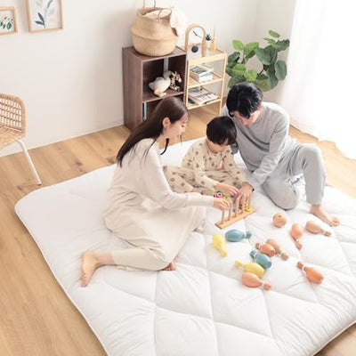 TEIJIN Japanese Futon Mattress, 100% Polyester, Foldable & Portable Floor Lounger Bed, Roll Up Sleeping Pad, Shikibuton, (Extremely Thick, King (U.S. Standard)), White