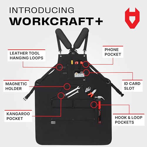 NoCry Heavy Duty Work Aprons For Men with Reinforced Pockets, Magnet Holders & Durable Stitching — Ideal Tool Apron or Woodworking Apron for Men with Padded Shoulder Pads & Quick-Release Buckles NoCry