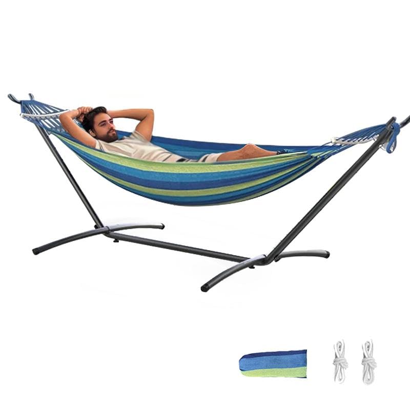 ANAGOO Double Hammock with Stand, 2 Person Hammock with Carrying Bag,Heavy Duty Portable,500 lb Capacity, Perfect for Both Indoors and Outdoors,Wide Blue ANAGOO