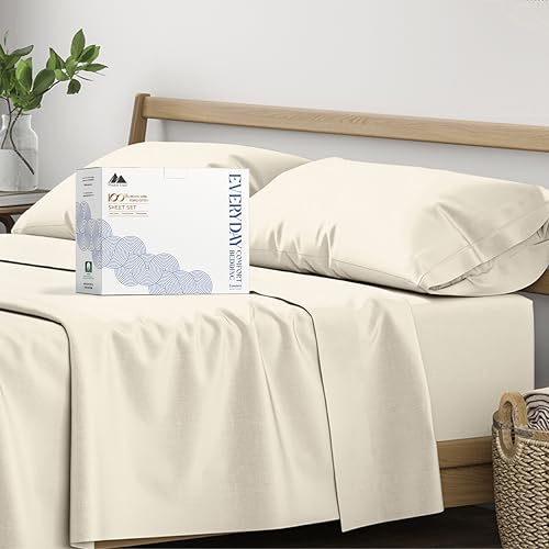 Mayfair Linen 100% Organic Cotton Sheets Full Size - 4 PC Organic Cotton Percale Sheets Full Set (Ivory), Crisp, Soft, Cooling & Breathable Bedsheets, 16" Deep Pocket Hotel Bedding - GOTS Certified Mayfair Linen