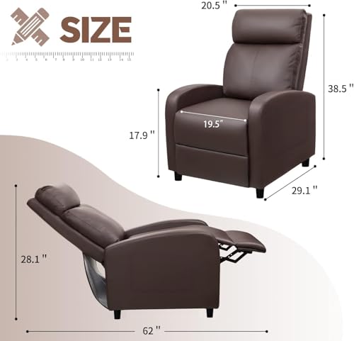 Furniwell Massage Recliner Chair for Living Room Adjustable PU Leather Reclining Chair Home Theater Seating Modern Winback Single Sofa for Adults with Footrest (Leather, Brown)